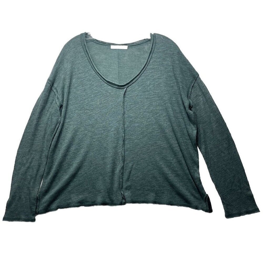 Project Social T Women's Long Sleeve V Neck Shirt Tunic Top Green L Lightweight